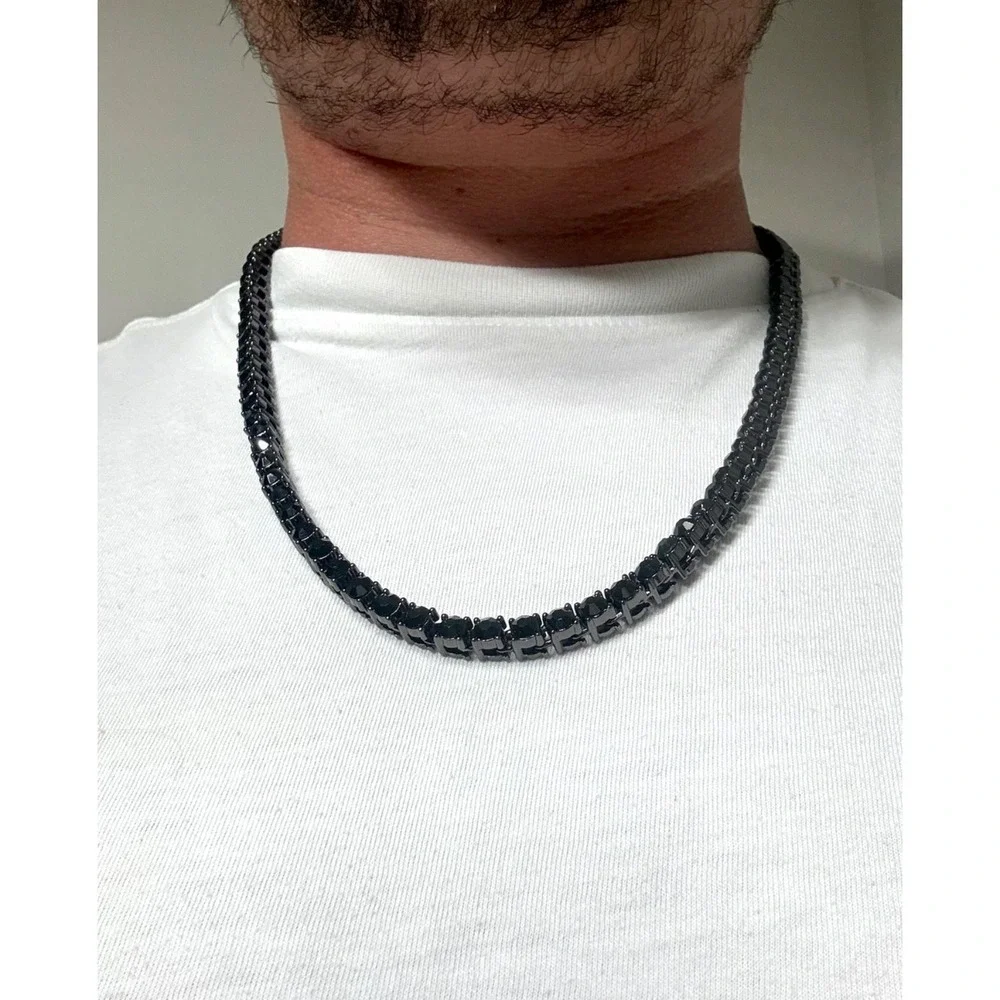 blk box tennis chain necklace iced out vvscz stones over stainless 24inch 5.5mm